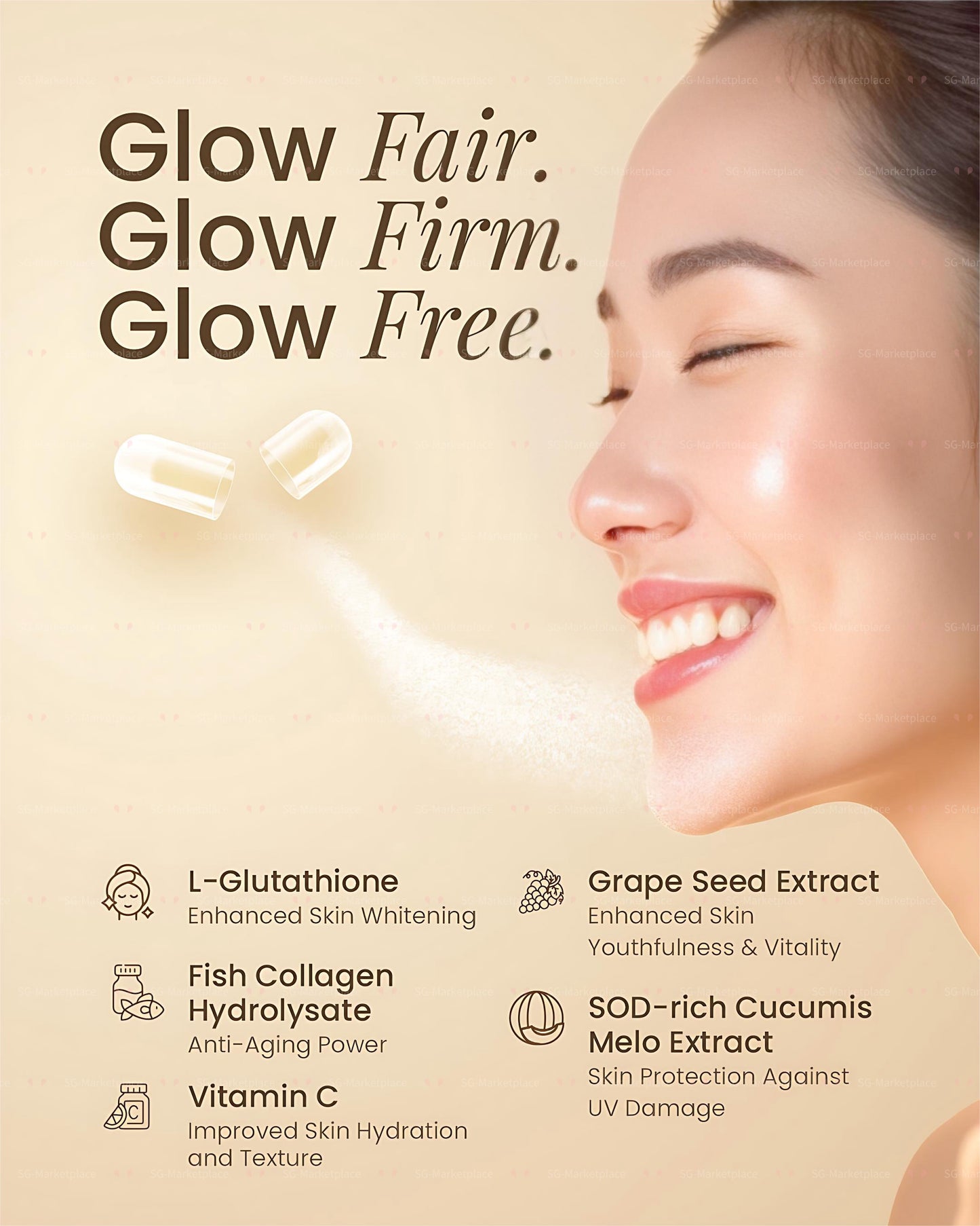 REG-WHITOCEL 60s | L-Glutathione + Collagen + Grape Seed + Vitamin C Antioxidant Supplement