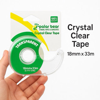 Polar Bear Crystal Clear Tape with Dispenser (18mm x 33m) For School & Daily Use